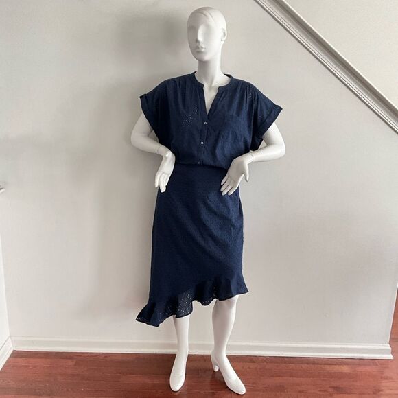 J. Crew Mercantile Blue Skirt Set Navy Blue 2 Piece Short Sleeve XL - Picture 6 of 9
